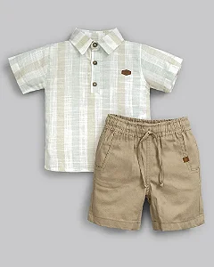 Conjunto Masc Camisa MC Listras e Bermuda Sarja - Anjos Baby