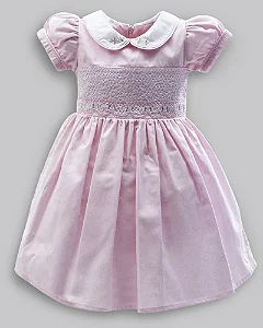 Vestido Maquinetado MC Rosa Bordado  01 - Anjos Baby