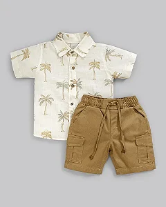 Conjunto Mas Camisa Palmeiras e Bermuda Marrom 01 - Anjos Baby