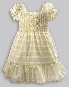 Vestido Maquinetado Listrado Amarelo / Branco  - Anjos Baby