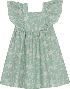 Vestido Infantil Verde Estampas Folhas - Nini e Bambini