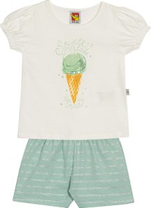 Conjunto Fem Blusa Sorvete de Pistache e Short Verde - Jaca Lelé