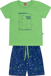 Conjunto Masc Camiseta Verde T-Rex e Bermuda Tactel - Jaca Lelé