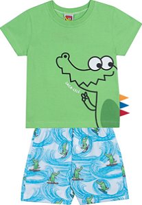 Conjunto Masc Camiseta Verde Jacaré e Bermuda Tactel Surf - Jaca Lelé