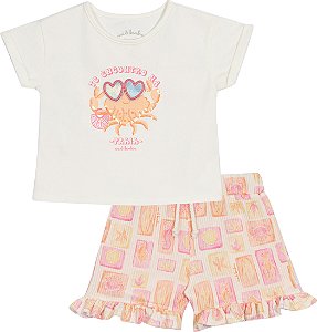 Conjunto Fem Blusa Off Siri e Short Crustáceos 01 - Nini e Bambini