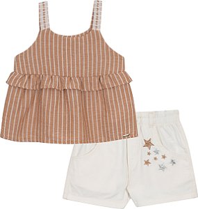 Conjunto Fem Blusa Camadas e Short Bordado 02 - Nini e Bambini