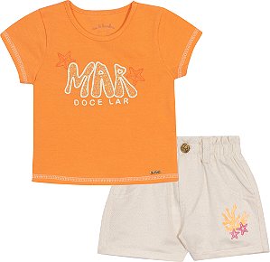 Conjunto Fem Blusa Laranja Mar e Short Sarja 01 - Nini e Bambini