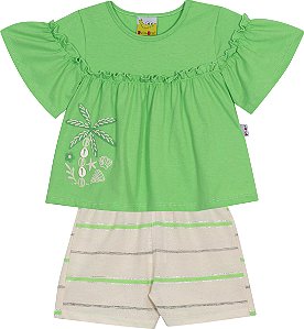 Conjunto Fem Bata Conchas e Short Listrado C/ Detalhe 01 - Jaca Lelé