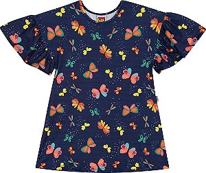 Vestido Azul Borboletas Coloridas 01 - Jaca Lelé