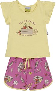 Conjunto Fem Blusa Amarela e Short Rosa Feira 01 - Jaca Lelé