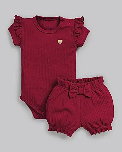 Conjunto Fem Body MC  Vermelho e Short C/ Laço - Anjos Baby