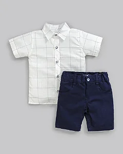 Conjunto Masc Camisa MC Listada e Bermuda Sarja Azul - Anjos Baby