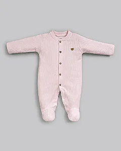 Macacão Fem Canelado c/ Botões Rosa Claro - Anjos Baby