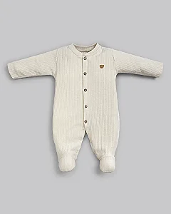 Macacão Unissex Canelado c/ Botões Bege - Anjos Baby