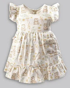 Vestido Fem MC Malha Anarruga Ursinha M - Anjos Baby