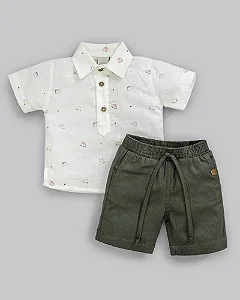 Conjunto Masc Camisa Off Carros e Bermuda Sarja G - Anjos Baby