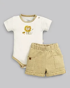 Conjunto Masc Body Branco Leão e Short Bege RN - Anjos Baby