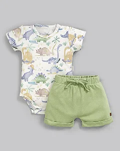 Conjunto Masc Body Dinos e Short Verde Suedine P - Anjos Baby