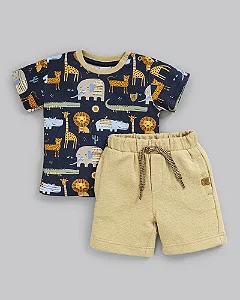 Conjunto Masc Camiseta Savana e Bermuda Bege M - Anjos Baby