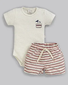 Conjunto Masc Boddy Off White e Short Listras P - Anjos Baby