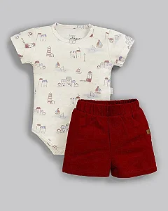 Conjunto Masc Body Farol e Short Malha Vermelho RN - Anjos Baby