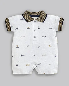 Macacão Curto Masc Piquet Transportes M - Anjos Baby