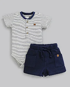 Conjunto Masc Body Listrado e Short Moletom Azul RN - Anjos Baby