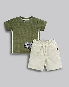 Conjunto Masc Camiseta Verde e Bermuda Moletom Bege G- Anjos Baby