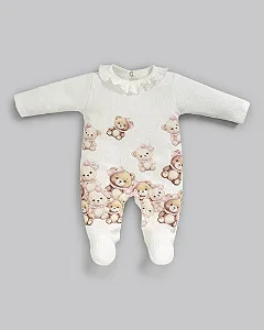 Macacão Fem Off White Ursinhas RN - Anjos Baby