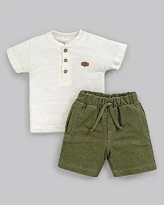 Conjunto Masc Camiseta e Bermuda Moletinho Verde M - Anjos Baby