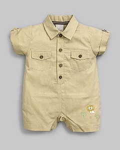 Macacão Curto Trticoline Leão Bordado Bege P - Anjos Baby