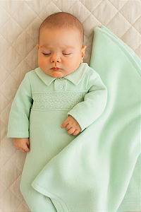 Saida Maternidade Masc Malha Tricot Verde RN - Anjos Baby