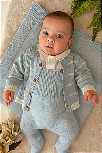 Saída Maternidade Masc Tricot Jacquard Jadineira c/ 4 peças Azul Claro - Noruega
