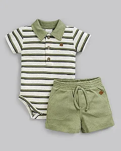 Conjunto Masc Body c/ Gola e Short Suedine P - Anjos Baby