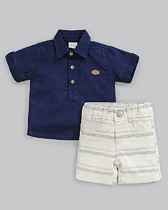 Conjunto Masc Camisa MC Azul e Bermuda Viscolinho M - Anjos Baby