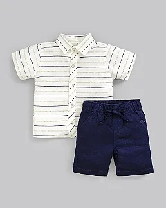 Conjunto Masc Camisa MC e Bermuda Azul Marinho 01 - Anjos Baby