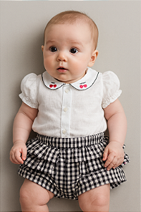 Conjunto Fem Body c/ Gola e Short Xadrez Preto P - Anjos Baby