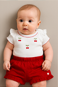 Conjunto Fem Body Cerejinhas e Short Vermelho M - Anjos Baby