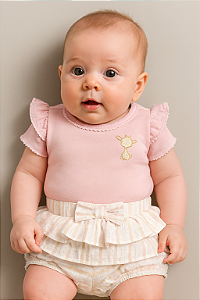 Conjunto Fem Body c/ Bordado e Short c/ Babados P - Anjos Baby