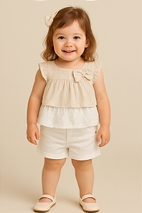 Conjunto Fem Bata c/ Lease e Short Branco - Anjos Baby