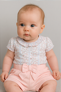 Conjunto Fem Body Florido e Short Suedine Rosa RN - Anjos Baby