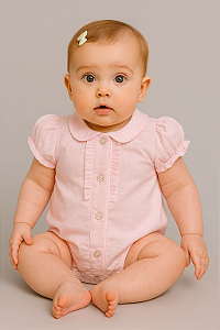 Body Fem Camisa Maquinetado Rosa M - Anjos Baby