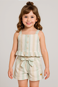 Conjunto Fem Bata Botões e Short Laço Maquinetado - Anjos Baby