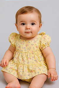Vestido Maquinetado Amarelo Florido - Anjos Baby
