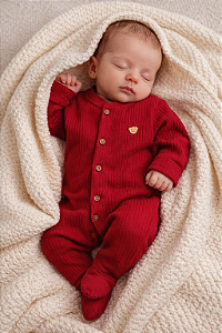 Macacão Unissex Canelado c/ Botões Vermelho M - Anjos Baby