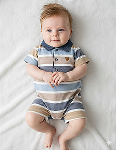 Macacão Curto Masc Piquet Listrado P - Anjos Baby