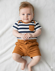 Conjunto Masc Body Listrado e Short Sarja Marrom M - Anjos Baby