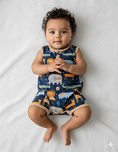 Macaquinho Masc Savana Azul Marinho M - Anjos Baby