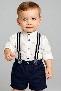 Conjunto Masc Body ML Cavalinhos e Short c/ Suspensório Bege - Anjos Baby