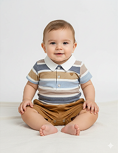 Conjunto Masc Body Listrado e Short Sarja Bege P - Anjos Baby